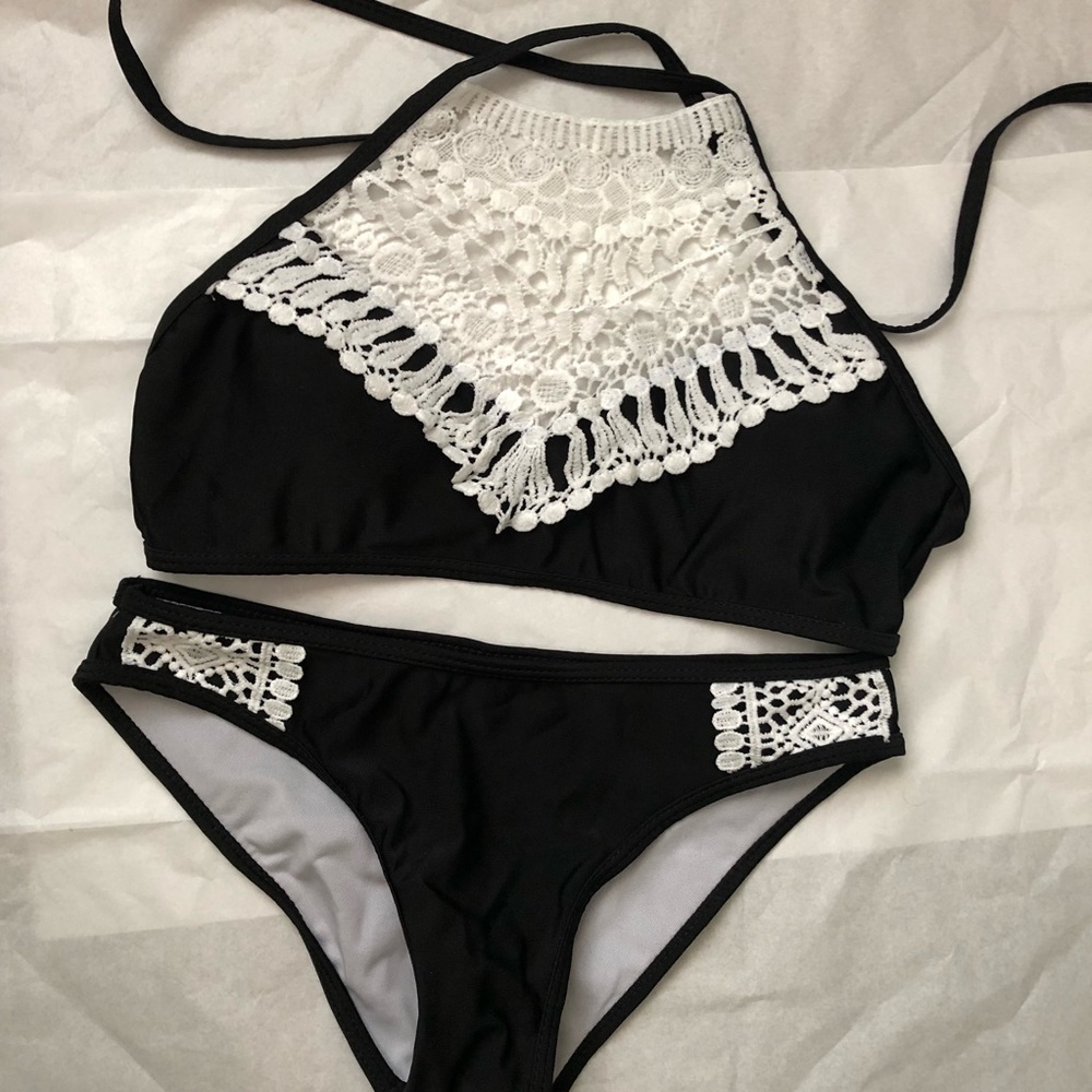 Black Halter Crochet Bikini! NWOT!